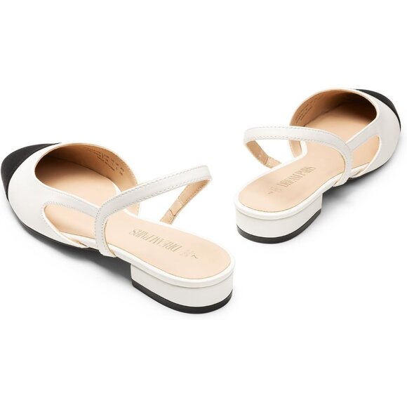 Dream Pairs Women's White Faux Leather Cap Toe Slingback Ballet Flats Shoes - Picture 3 of 6
